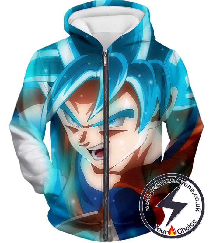 Dragon Ball Super Powerful Goku Action Super Saiyan Blue Form Cool Anime Promo Zip Up Hoodie